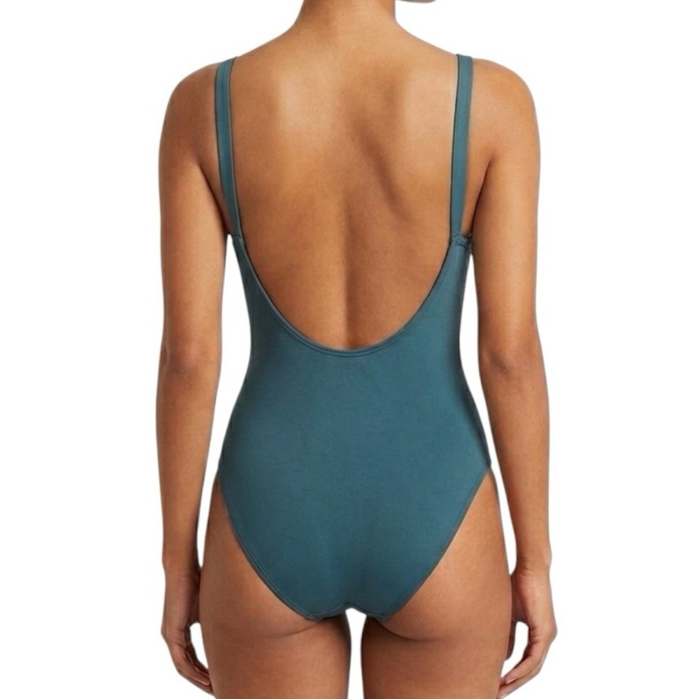 KATE SPADE Teal One Piece Swimsuit sz S Gold Bows Sporty Minimalist Beach Resort - Picture 2 of 13